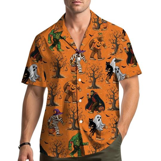 Discover Halloween Bigfoot Hawaiian Shirt Men Women Youth, Funny Sasquatch Costume Party Outfit