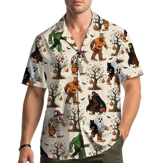 Halloween Bigfoot Hawaiian Shirt Men Women Youth, Funny Sasquatch Costume Party Outfit