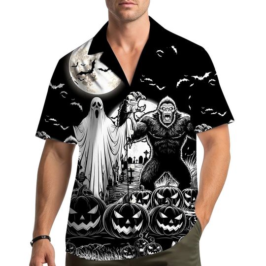 Discover Halloween Bigfoot Hawaiian Shirt Men Women Youth, Funny Sasquatch Costume Party Outfit