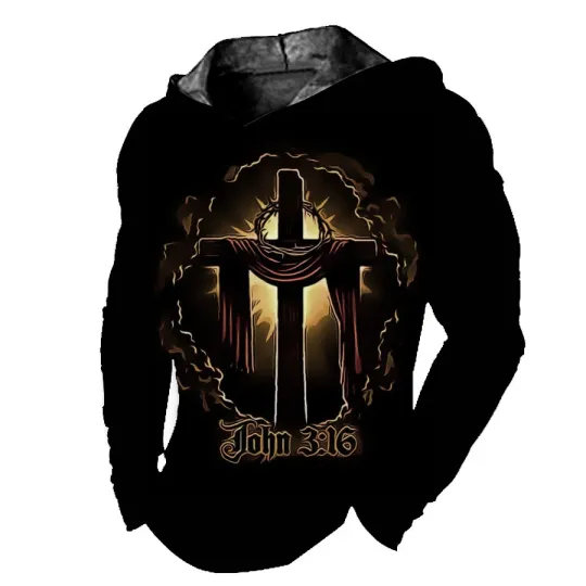Mens 3D Hoodie Faith Christian Cross Cloud Graphic Lightweight Black Hoodie