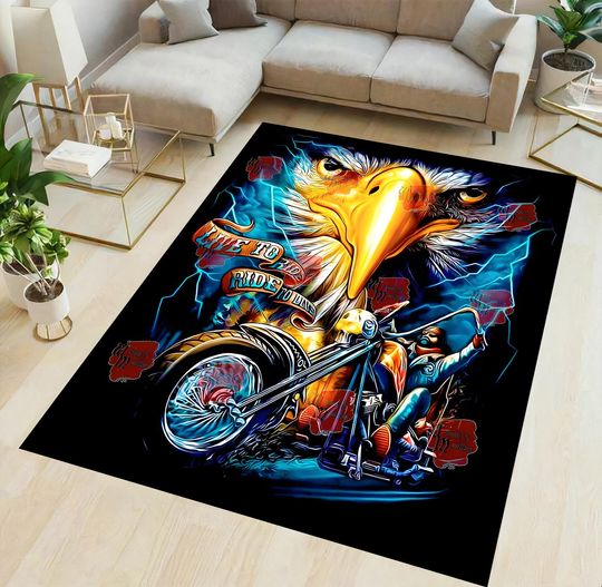 Biker Rug,Eagle Decor,Motorcycle Art,Chopper Rug,Live To Ride,Harley Style Rug,Living Room Rug,Modern Home Decor,Kitchen Rug,Kids Room Rug