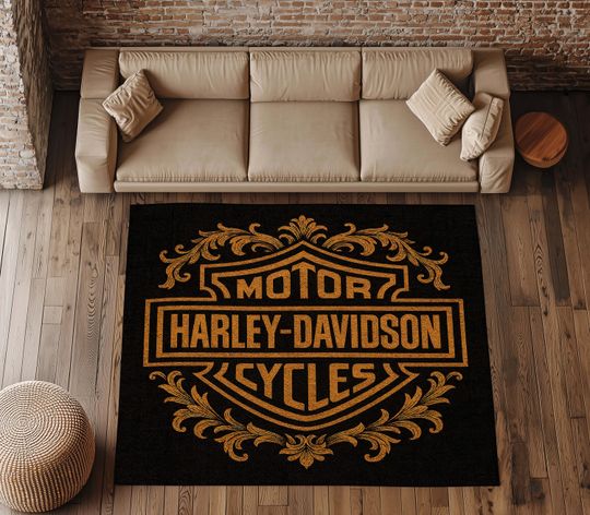 Custom Harley Motorcycle Rug - Statement Piece for Man Cave or Garage - Personalized Custom Design - Handcrafted Harley Motorcycle Area Rug