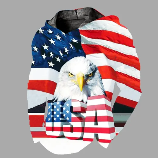 Discover Men's 3D Hoodie USA Flag Eagle Graphic Hooded Sweatshirt