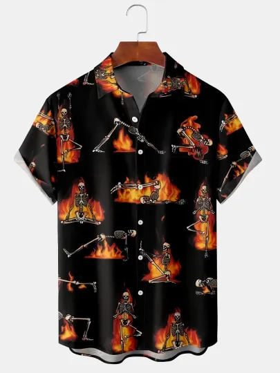 Discover Moisture-Wicking Halloween Pumpkin Bat Chest Pocket Bowling Shirt
