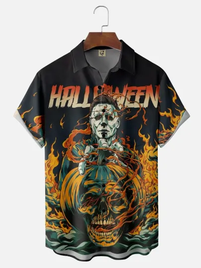 Discover Moisture-wicking Halloween Pumpkin Chest Pocket Casual Shirt