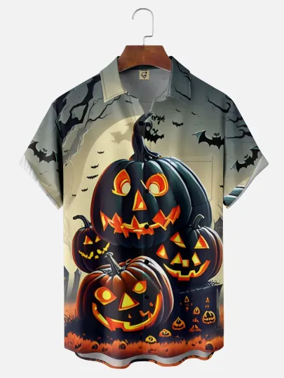 Discover Moisture-wicking Halloween Pumpkin Chest Pocket Holiday Shirt