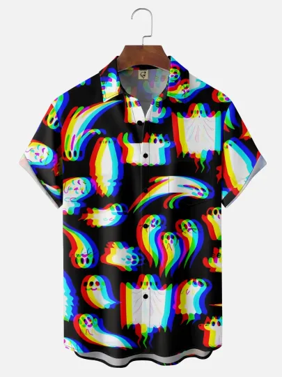 Discover Moisture-wicking Halloween Ghost Chest Pocket Casual Hawaiian Shirt