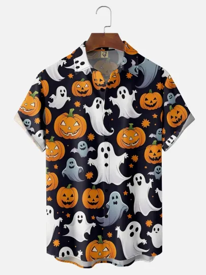 Discover Moisture-wicking Halloween Ghost Chest Pocket Casual Hawaiian Shirt
