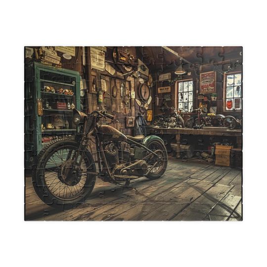 Old School Motorcycle Garage Puzzle (110, 252, 520, 1014-piece)