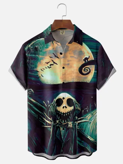 Moisture Wicking Halloween Ghost Spider Black Cat Abstract Art Chest Pocket Hawa