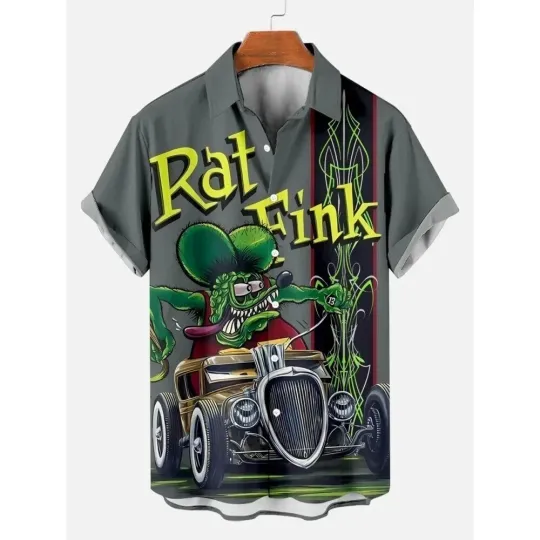 Rat Fink Hawaiian Shirt - Octane Monster Art, Hot Rod Racing Look