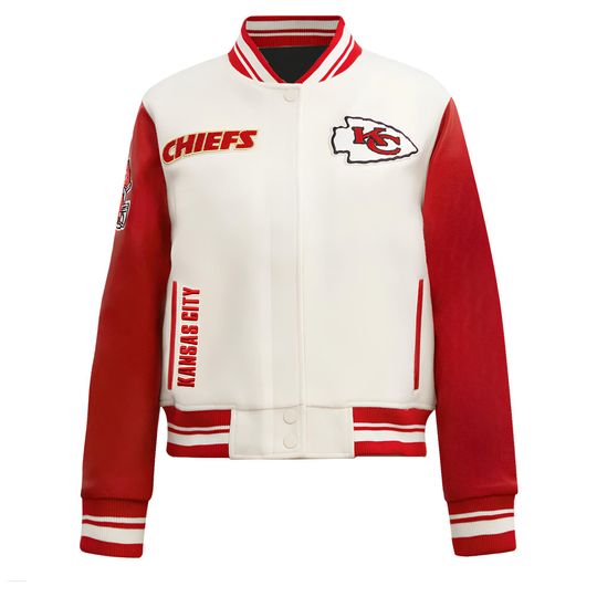 Discover Kansas City Chiefs Varsity Jacket: Red Leather Sleeves, White Fleece Body