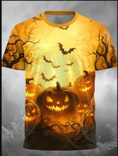 Discover Halloween Men's Optical Illusion Pumpkin AOP 3D T-Shirt