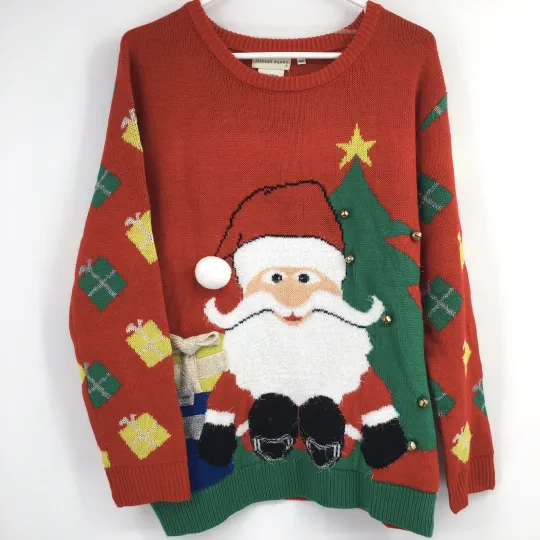 Discover jeffrey banks christmas ugly sweater size s m lg jingle bell santa christmas tre
