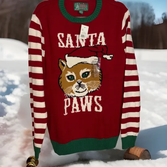 Discover Ugly Christmas Sweater Womens Size Large Santa Paws Cat Sweater Brand New