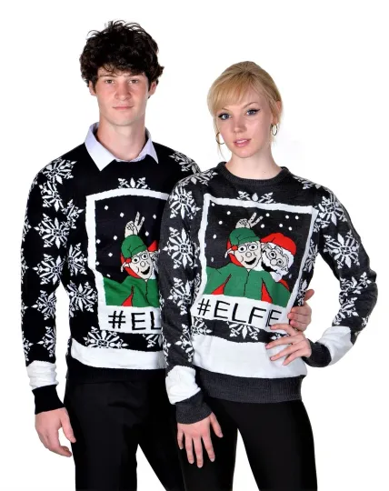 RWB Women's Slim Fit Ugly Christmas Sweater Santa Elfie Pullover Navy