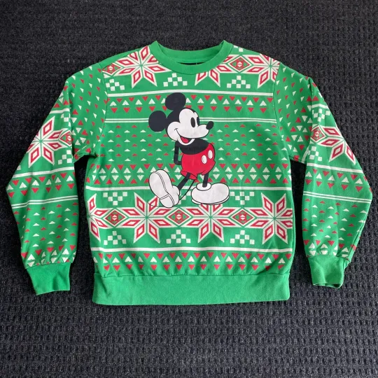 Discover Disney Mickey Mouse Christmas Sweater Ugly All Over Print Green M FAST