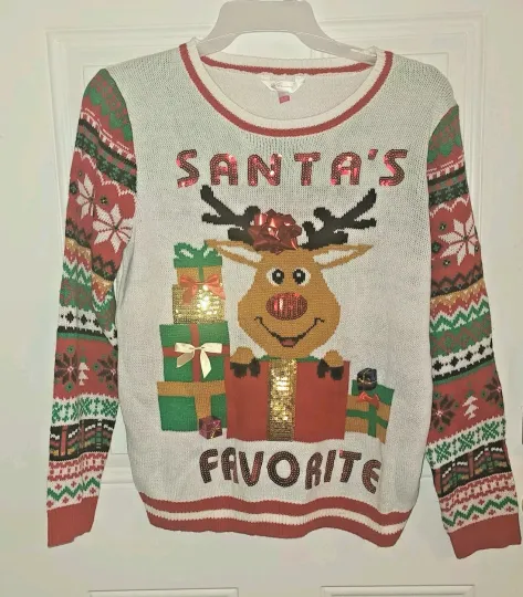 No Boundaries Ugly Christmas Sweater Sz 15/17 XL Reindeer Santa's Favorite Bows