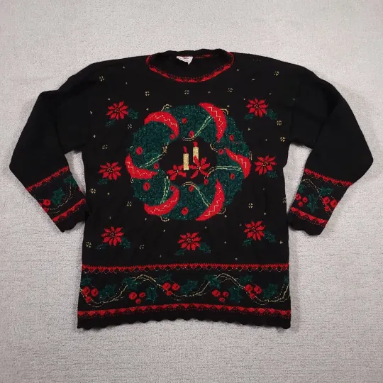 Vtg Nutcracker Ugly Christmas Sweater Women's Large Asymmetrical Hem Made in USA