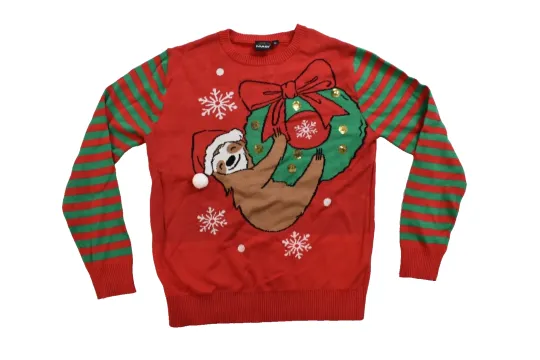 Mad Engine Juniors Sloth Hanging On Ornament Ugly Christmas Sweater  XL