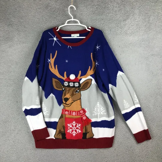 Discover Holiday Hype Mens Rein Deer Long Sleeve Christmas Holiday Ugly Sweater L
