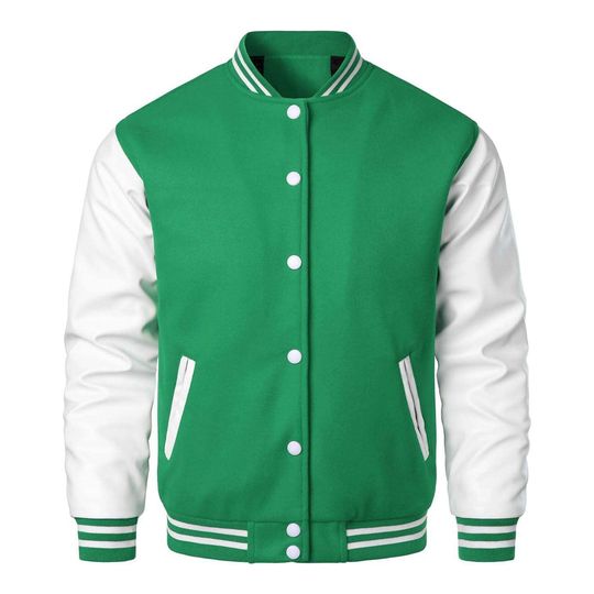Discover Green and White Varsity Jacket Blank Letterman Jacket In Green Wool Body And White Leather Arms Vintage Letterman Jacket