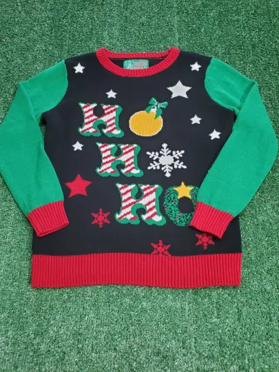 Ugly Christmas Sweater Ho Ho Ho Adult Small Black Red Green
