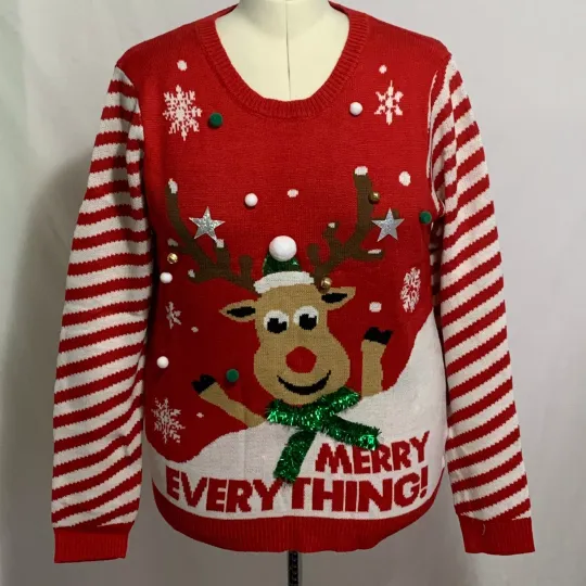 Ugly Christmas Sweater Rudolph Reindeer Merry Everything Plus Juniors Womens 1X