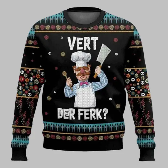 Discover Swedish Chef Vert Der Ferk Ugly Christmas Sweater Chef  Happy Holiday Sweater