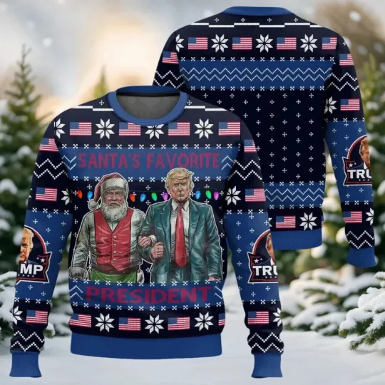 Discover Santa’s Favorite President Trump Christmas Ugly Sweater Happy Holiday Gift