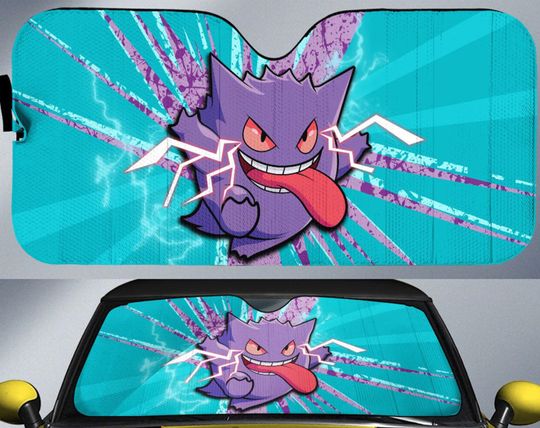 Gengar Car Sunshade, Gengar Car Sunshades, PKM Car Sunshade, Car Windshield, Sun Visor Car, Gift Family.