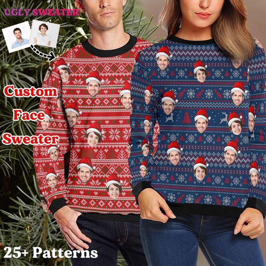 Discover Personalize Christmas Ugly Sweatshirt,Custom Face Sweatshirt,Funny Face Design Sweatshirt,Christmas Ugly Sweater Party Sweatshirt for Men