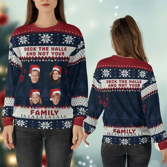Custom Face Christmas Family Ugly Sweater Personalized Photo Ugly Sweater Crewneck Merry Christmas Sweatshirt Unique Christmas Gift