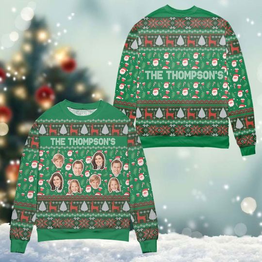 Discover Custom Face Christmas Family Ugly Sweater Personalized Photo Ugly Sweater Crewneck Merry Christmas Sweatshirt Unique Christmas Gift