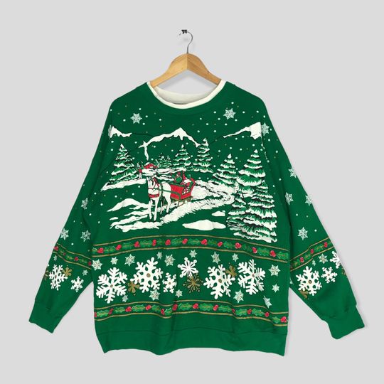 Vintage 70s 80s Nutcracker Ugly Christmas Sweatshirt Nutcracker Sweater Nutcracker Crewneck Nutcracker Bears Acrylic Green Jumper Size XL