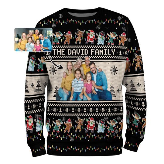 Discover Personalized Photo Family Christmas Ugly Sweater, Custom Matching Shirts, Funny Custom Face Sweatshirt, Family Reunion Festie