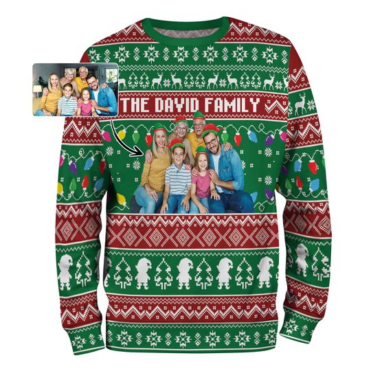 Discover Personalized Photo Family Christmas Ugly Sweater, Custom Matching Shirts, Funny Custom Face Sweatshirt, Family Reunion Festie
