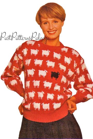 Discover Vintage Knitting Pattern Lady Di Black Sheep Sweater Christmas Novelty Jumper PDF Instant Digital Download Pullover 80s Princess Diana 4ply
