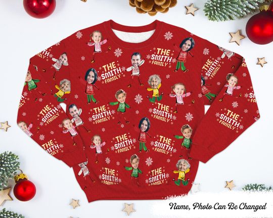Discover Custom Christmas Sweater With Photo, Ugly Sweater With Face, Funny Photo Christmas Ugly Sweater, Family Xmas Gift Party Shirt Men Women Kids