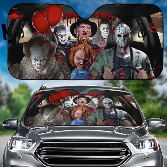 Halloween Horror Characters Car Sunshade, Michael Myers Sunshade, Horror Movie Sunshade, Scary Movie Auto Sunshade,Horror Sun Visor Car