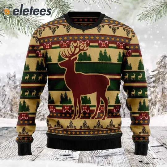 Discover Deer Pattern Ugly Christmas Sweater Perfect Holiday Gift for Animal Lovers