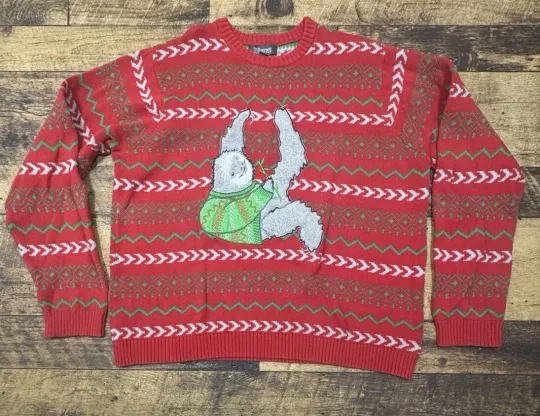 Sloth Ugly Holiday Christmas Embroidered Funny Unisex Retro Sweater Size XXL