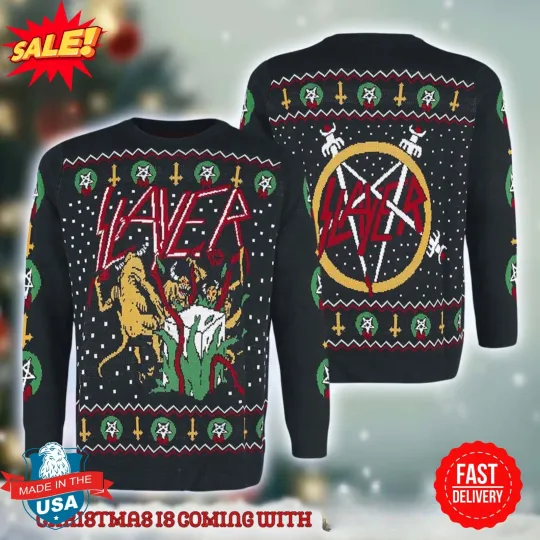 Discover Slayer Hell Awaits Devils Open Gift Knitted Ugly Christmas Sweater