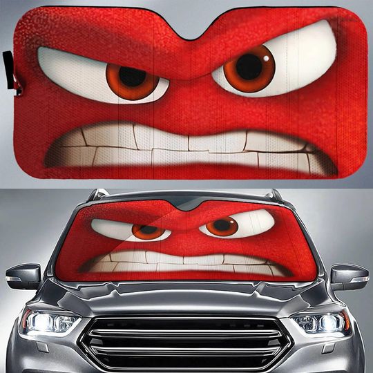 Discover Inside Out Angry Face Car Sun Shade, Disney Cartoon Car Windshield, Halloween Angry Cosplay Car Sunshade, Sun Visor Car, Car Decoration