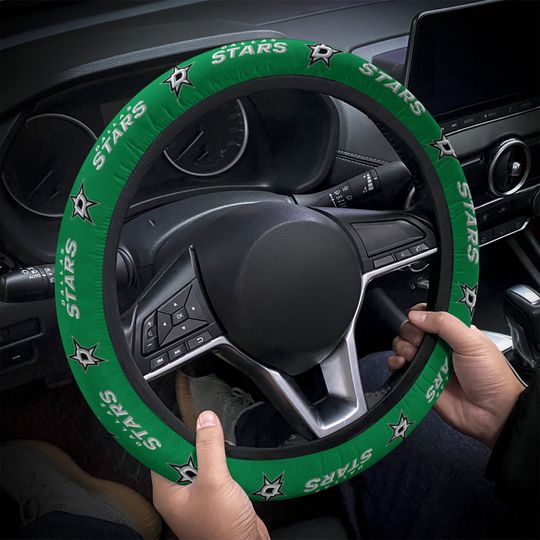 Discover Dallas Stars themed custom steering wheel cover for a fan, Fits Most Vehicles, Football Fan Gift
