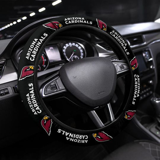 Discover Arizonna Cardinals themed custom steering wheel cover for a fan, Fits Most Vehicles, Football Fan Gift