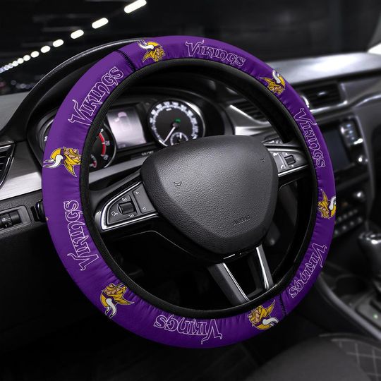 Minnesota Vikings themed custom steering wheel cover for a fan, Fits Most Vehicles, Football Fan Gift