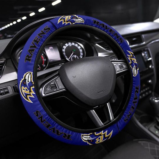 Baltimore Ravens themed custom steering wheel cover for a fan, Fits Most Vehicles, Football Fan Gift