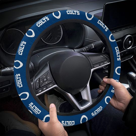 Indianapolis Colts themed custom steering wheel cover for a fan, Fits Most Vehicles, Football Fan Gift