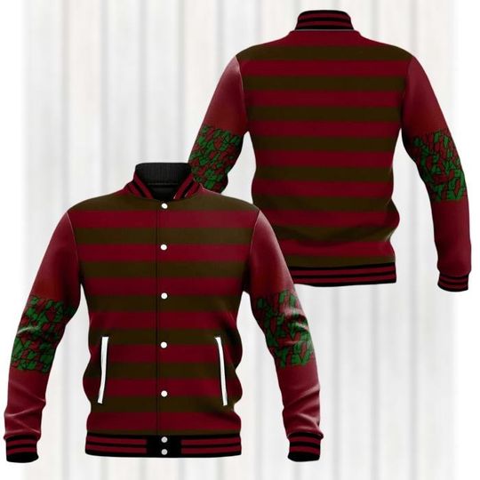 Freddy Krueger Baseball Jacket, Horror Movie Jacket, Nightmare on Elm Street Streetwear